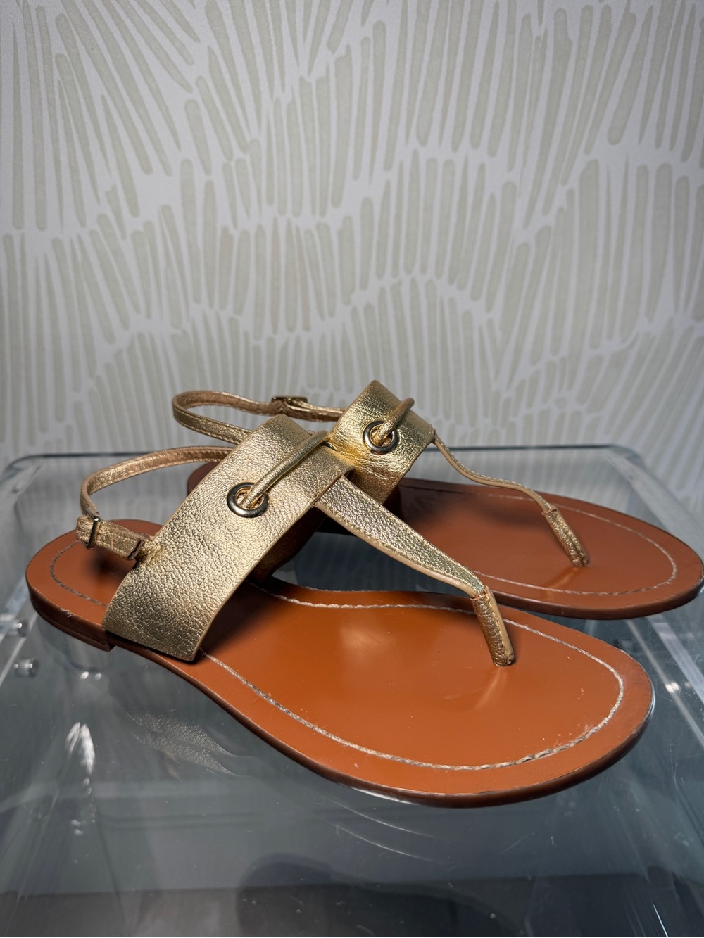 kate spade Metallic Gold Leather Thong Sandals